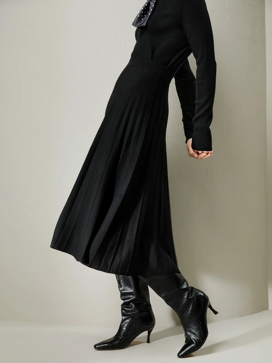 LILYSILK Jupe En Laine Longue Noir Silhouette En Ligne, Au-Dessus Du Genou Laine Mérinos Ultra Fine Doux Pour La Peau Et Respirant M