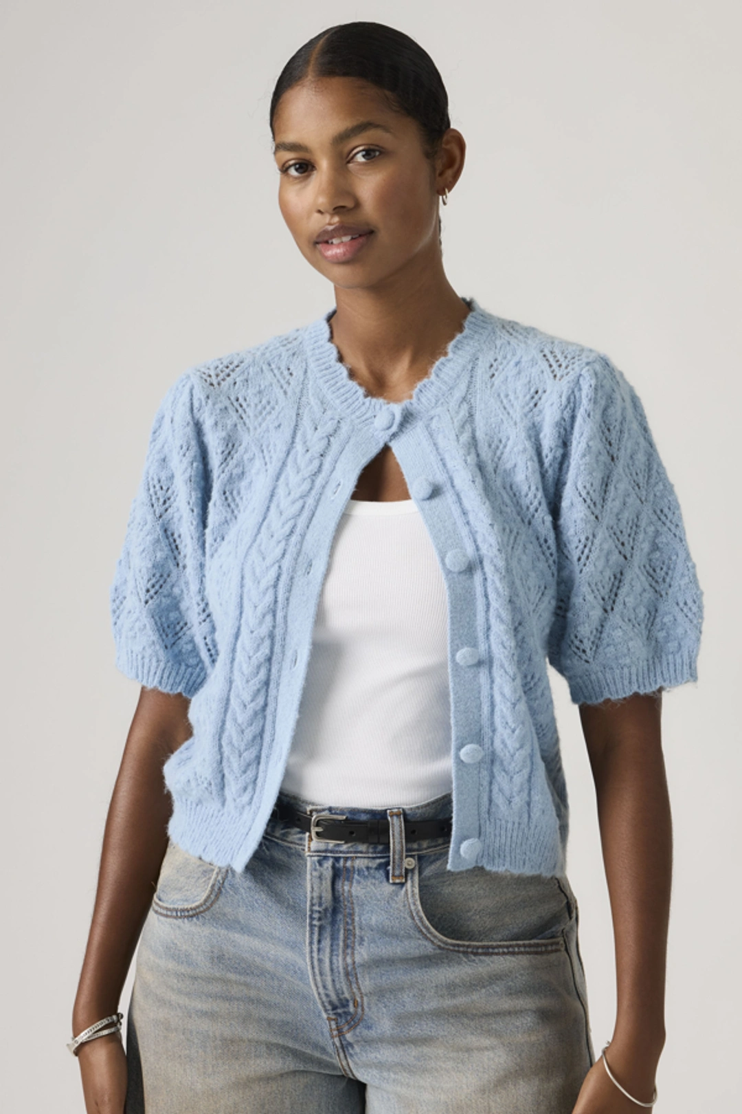 Levi's Cardigan Manche Courte Maille Pointelle Pauline - Femme - Jaune / French Vanilla - 2XS