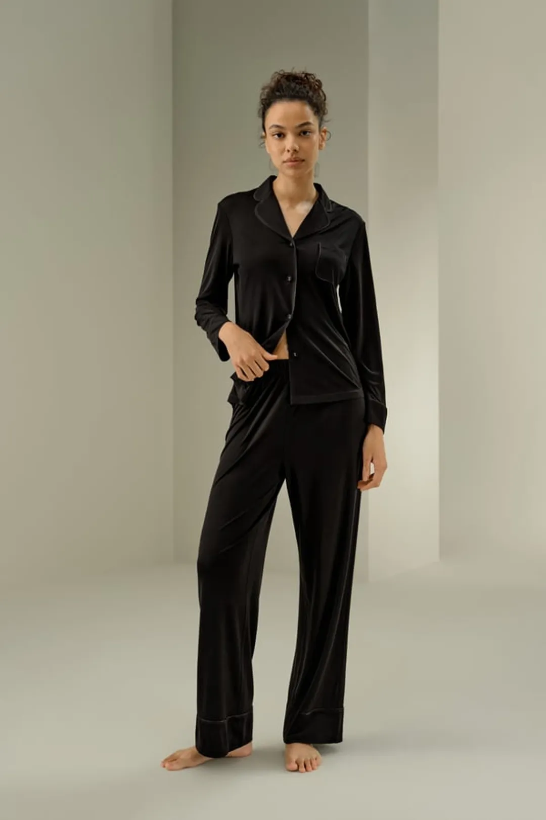 LILYSILK Pyjama Femme Soie Jersey Cacao XL Doux Élégant Classique Col Rond Pantalon Ample