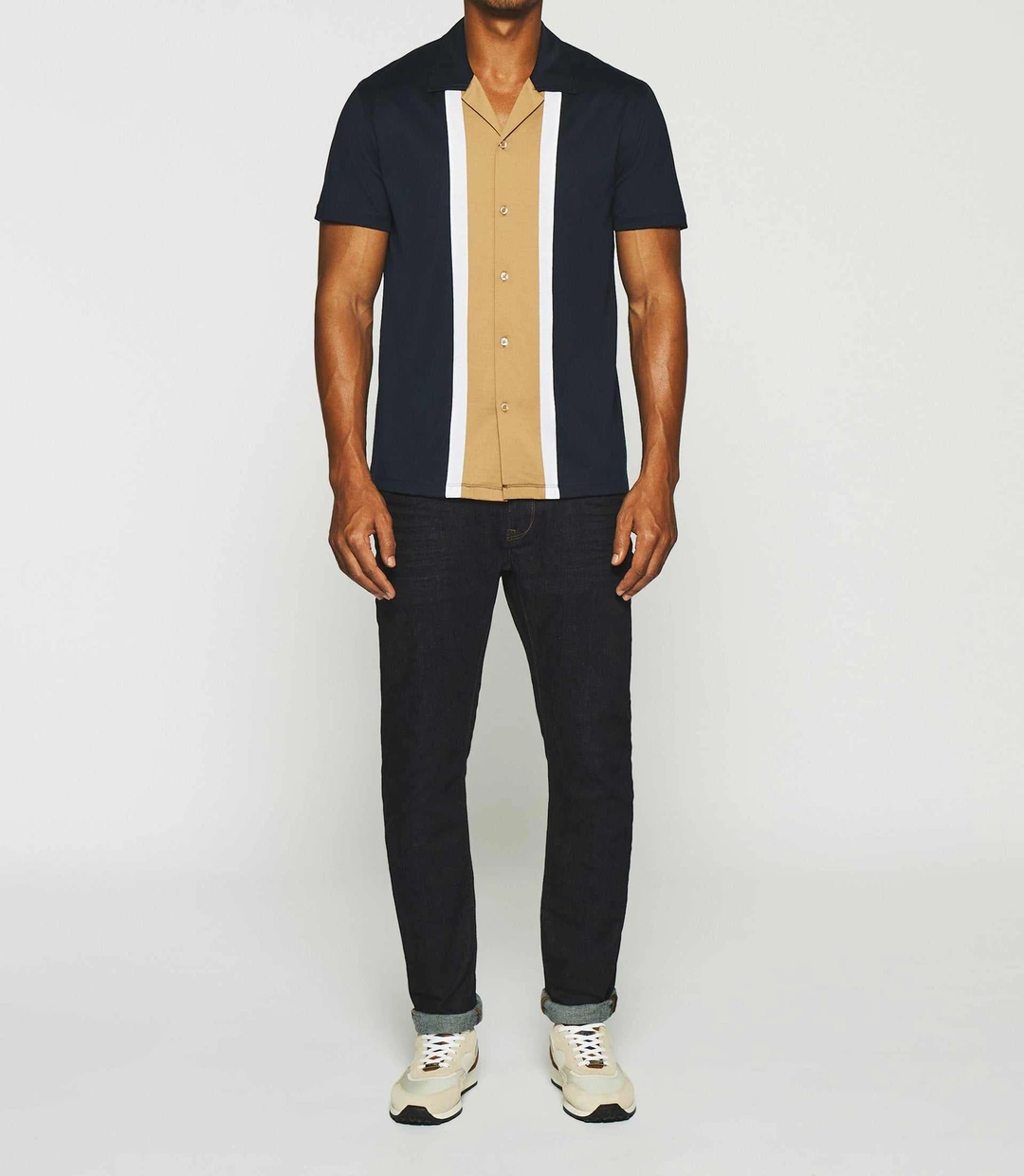 IZAC - Chemise manches courtes en jersey marine et camel KAMI