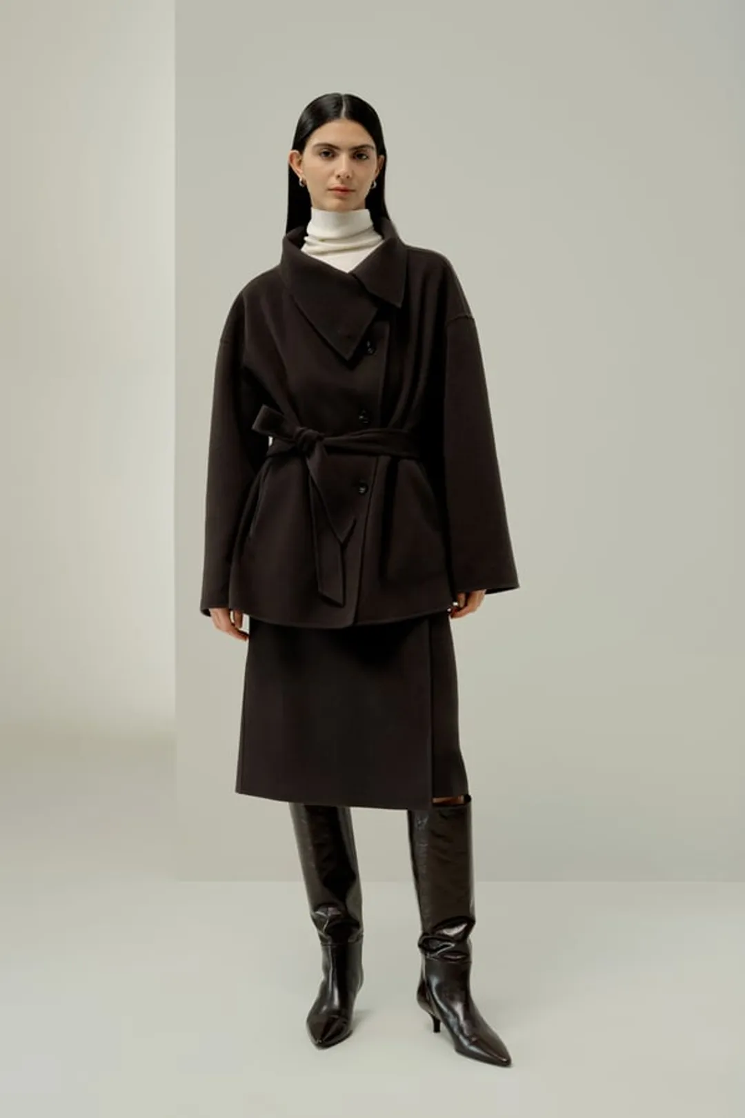 LILYSILK Manteau En Laine Mélangée À Col Écharpe Silhouette Surdimensionnée Avoine M