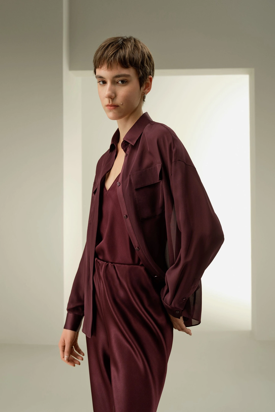 LILYSILK Blouse En Soie Semi-Transparent Mousseline De Soie Coupe Classique Bleu Minuit L