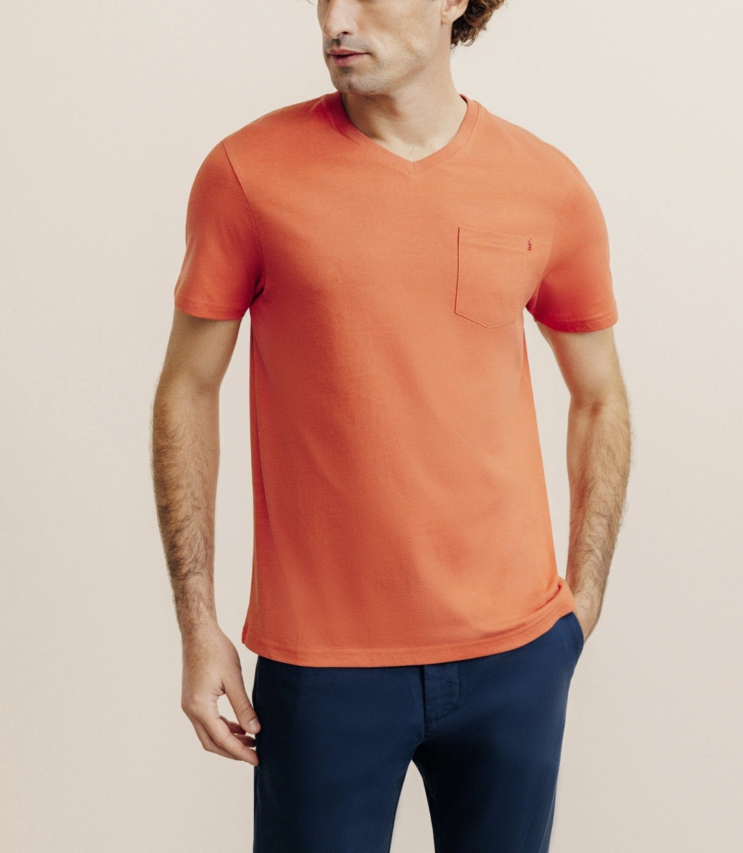 IZAC - T-shirt col V avec poche orange