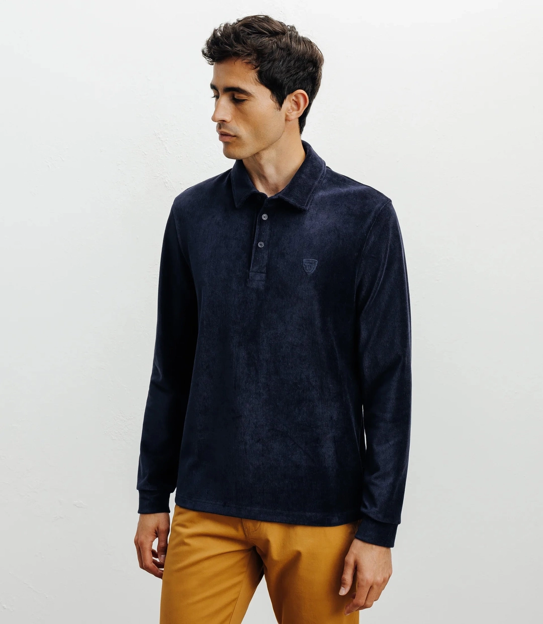 IZAC - Polo boutonné manches longues marine