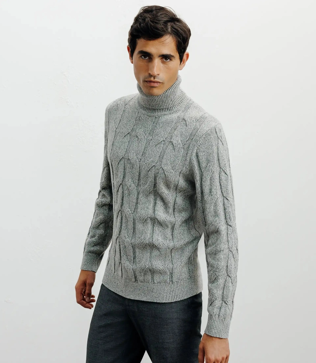 IZAC - Pull col roulé torsadé gris chiné