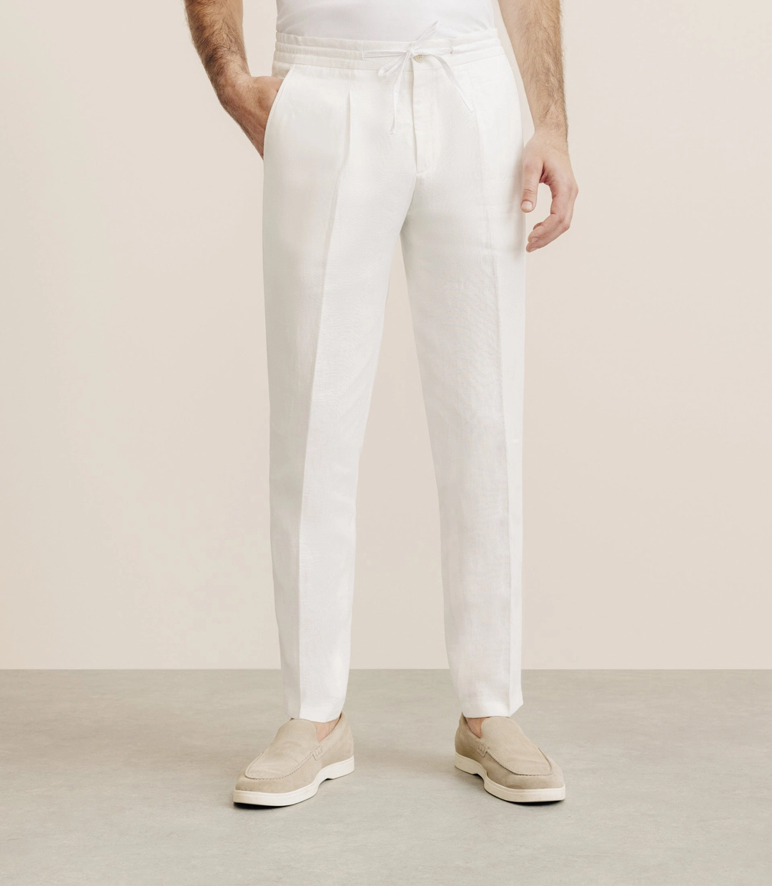 IZAC - Pantalon ville 100% lin blanc