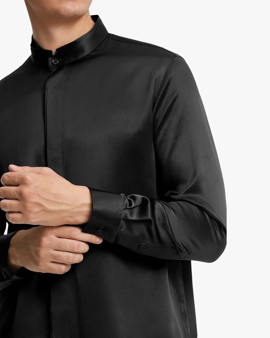 LILYSILK Chemisier En Soie Homme France Chemise Homme Classique En Soie À Patte De Boutonnage Dissimulée Noir