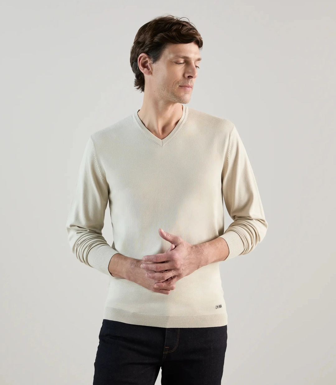 IZAC - Pull col v beige clair