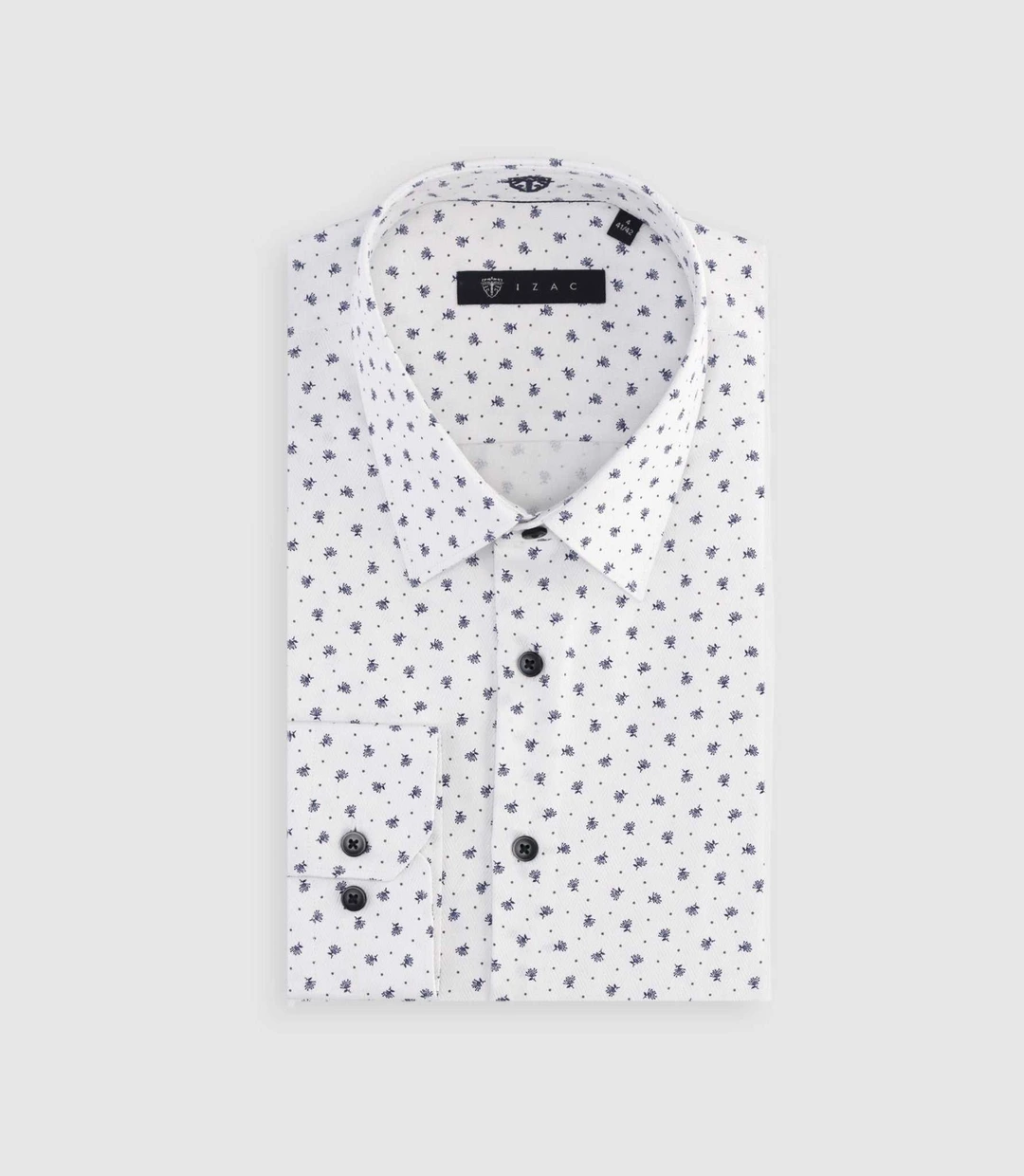 IZAC - Chemise à imprimé micro motifs blanc et marine MATT