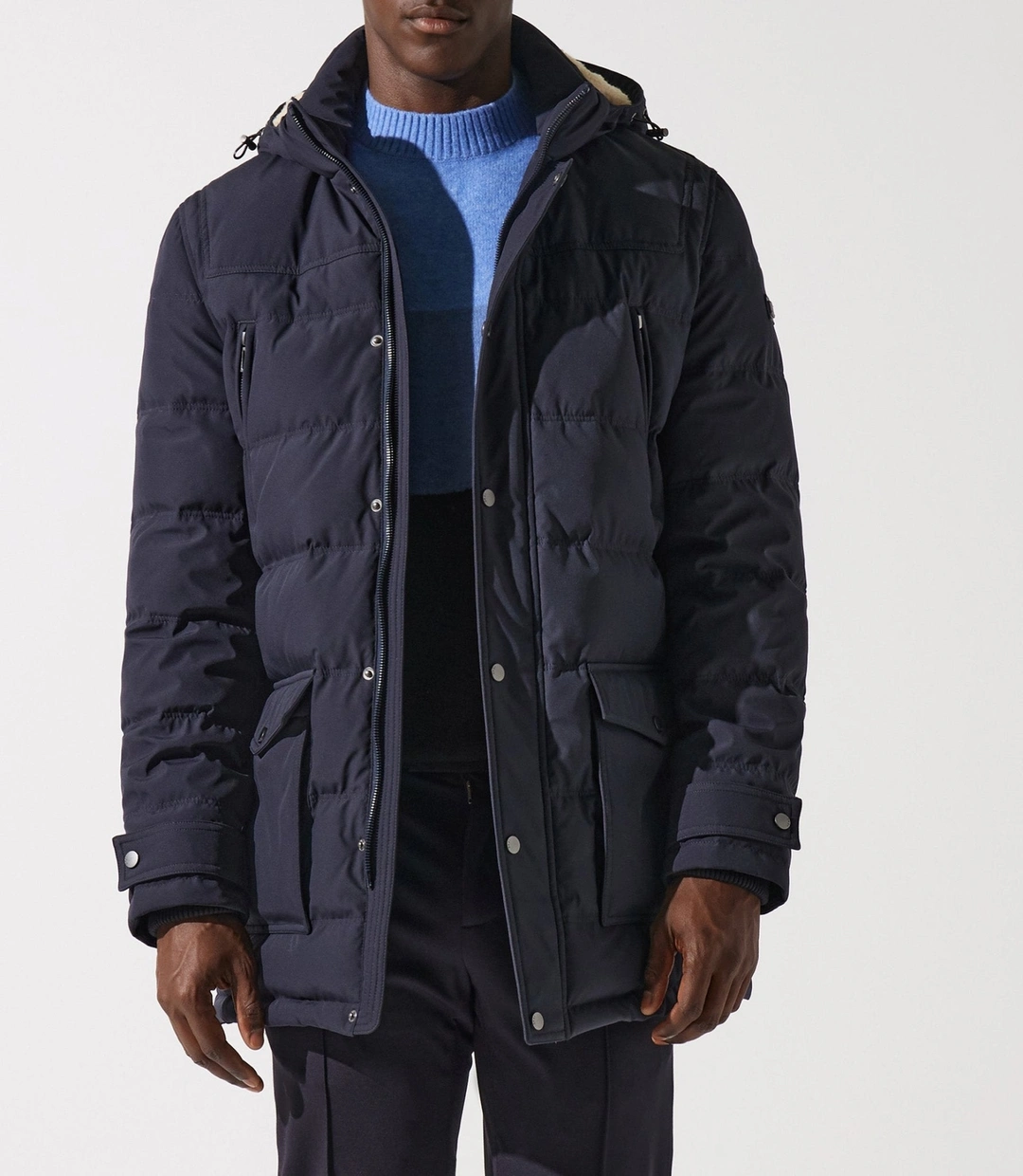 IZAC - Parka longue à capuche matelassée marine MASSI