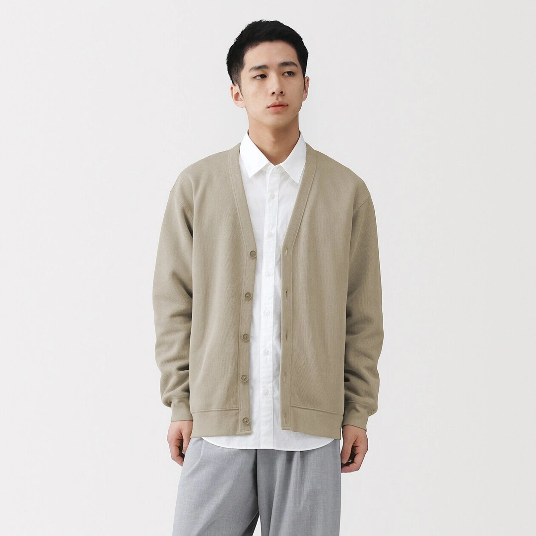 Cardigan à col en V à double tricot pour homme
