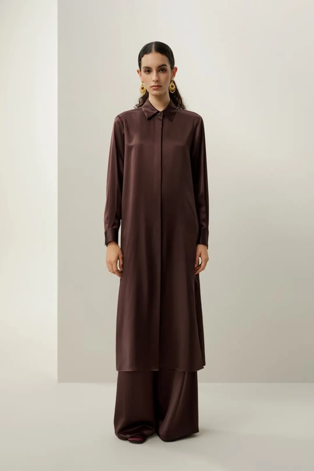 LILYSILK Robe Chemise Longue en Soie Charmeuse Stretch Femme Élégante Bleu Vapeur XS