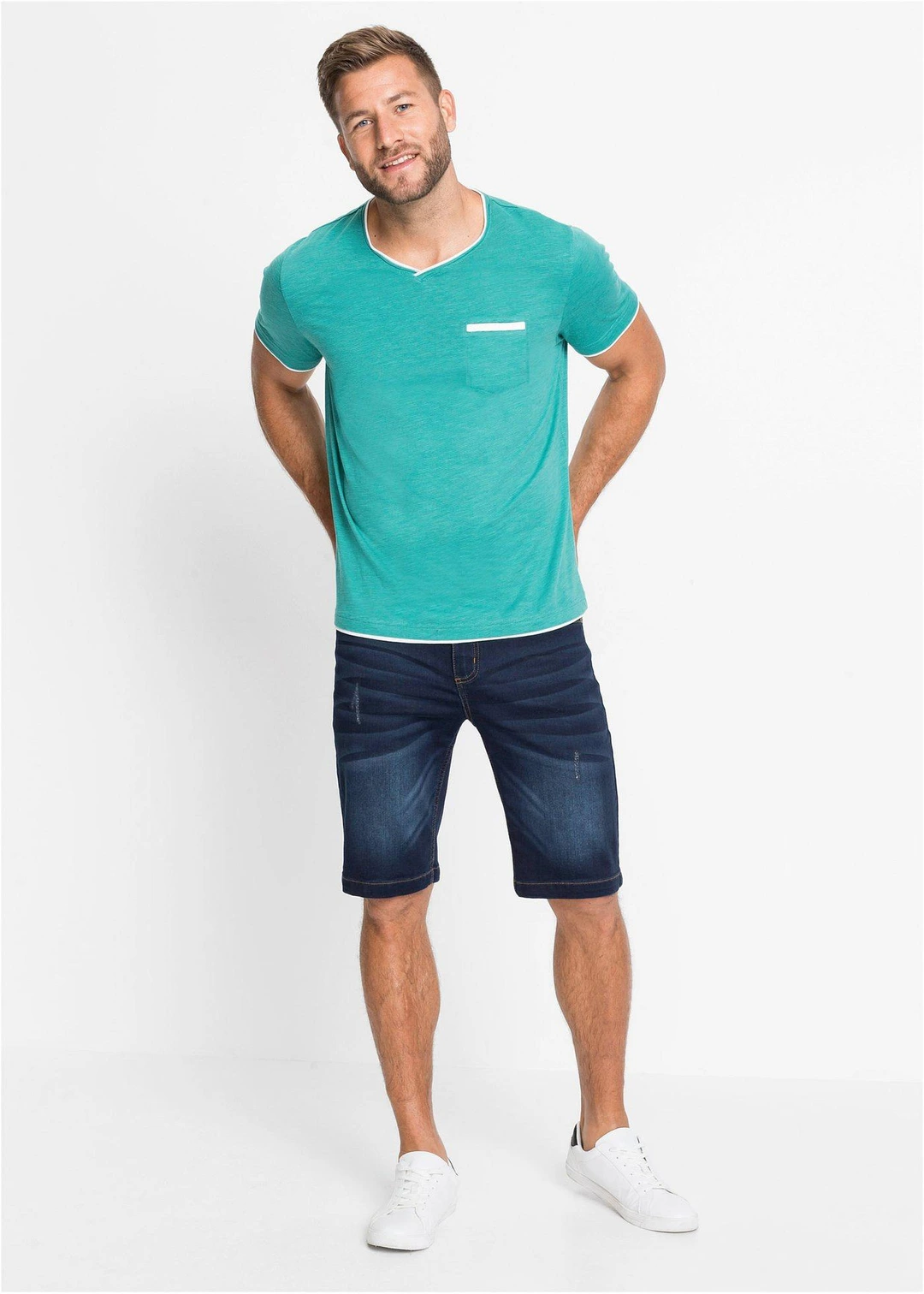Bermuda en sweat effet jean, coupe ventre confort, regular
