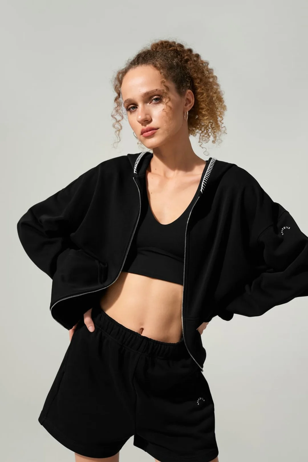 LILYSILK Sweat Seamflow Verge Noir XL Femme - SILKERRY Respirant Douceur Capuche Zippée Oversize