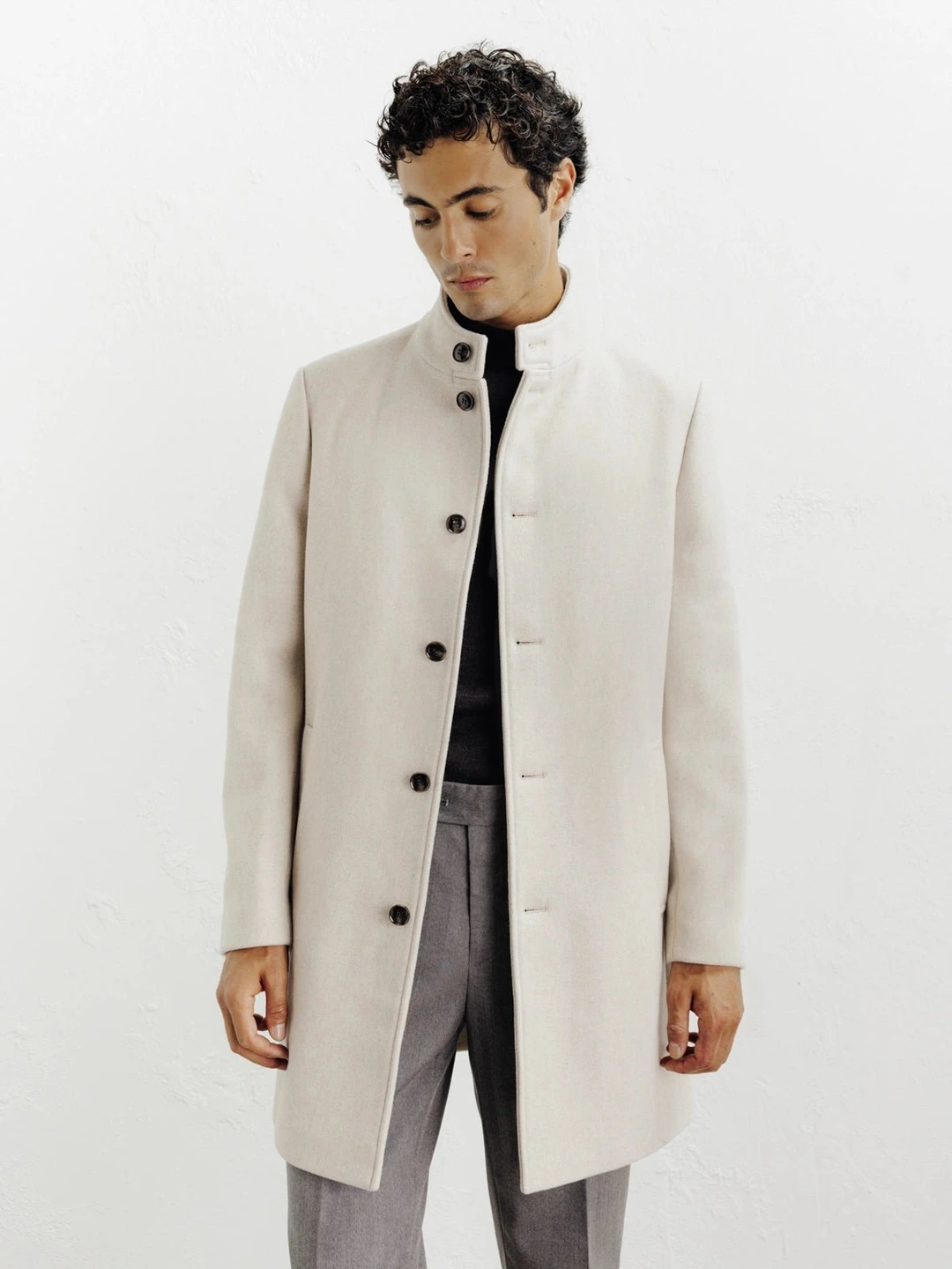 IZAC - Manteau ville à col mao beige