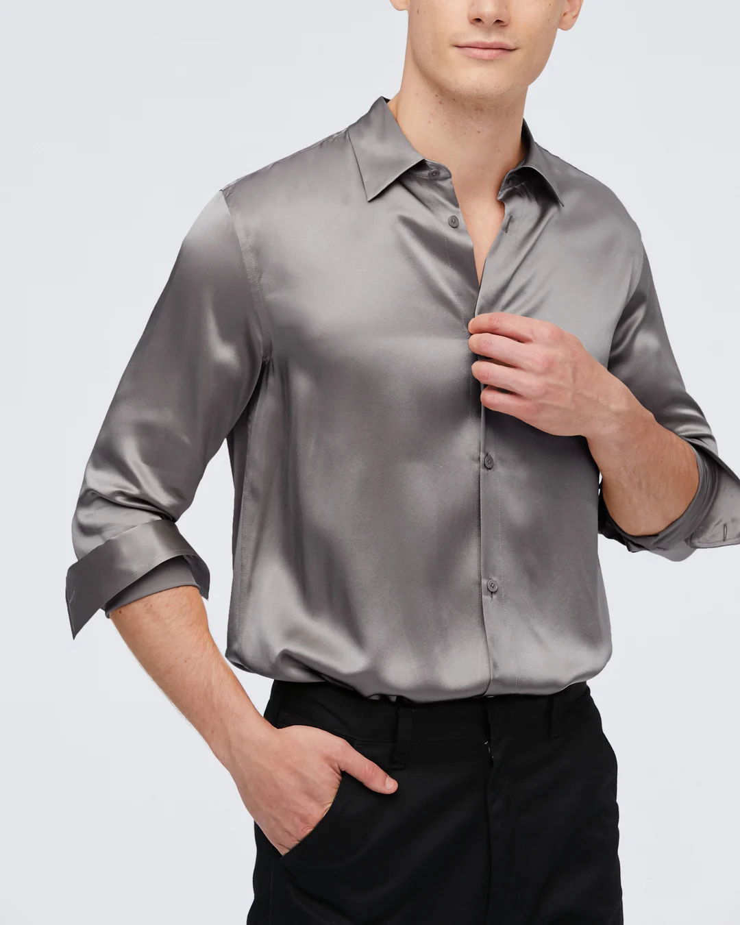 LILYSILK Chemise De Base Pour Homme En Soie De Mûrier Gris Foncé L