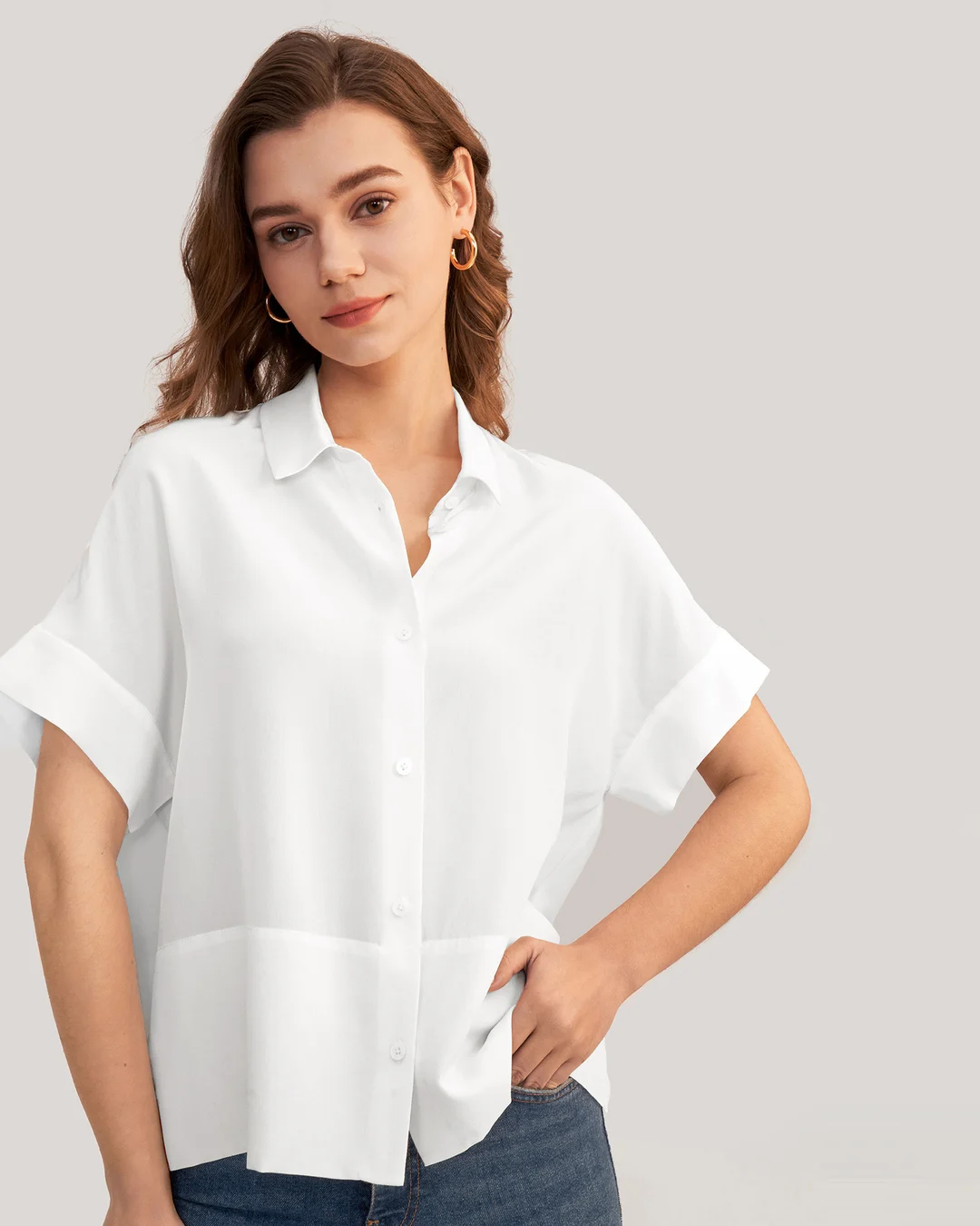 LILYSILK Tee Shirt 100 Soie Femme Manches Courtes, Bouton Classique 100% Soie De Mûrier Léger Et Résistant Aux Rides Chemises