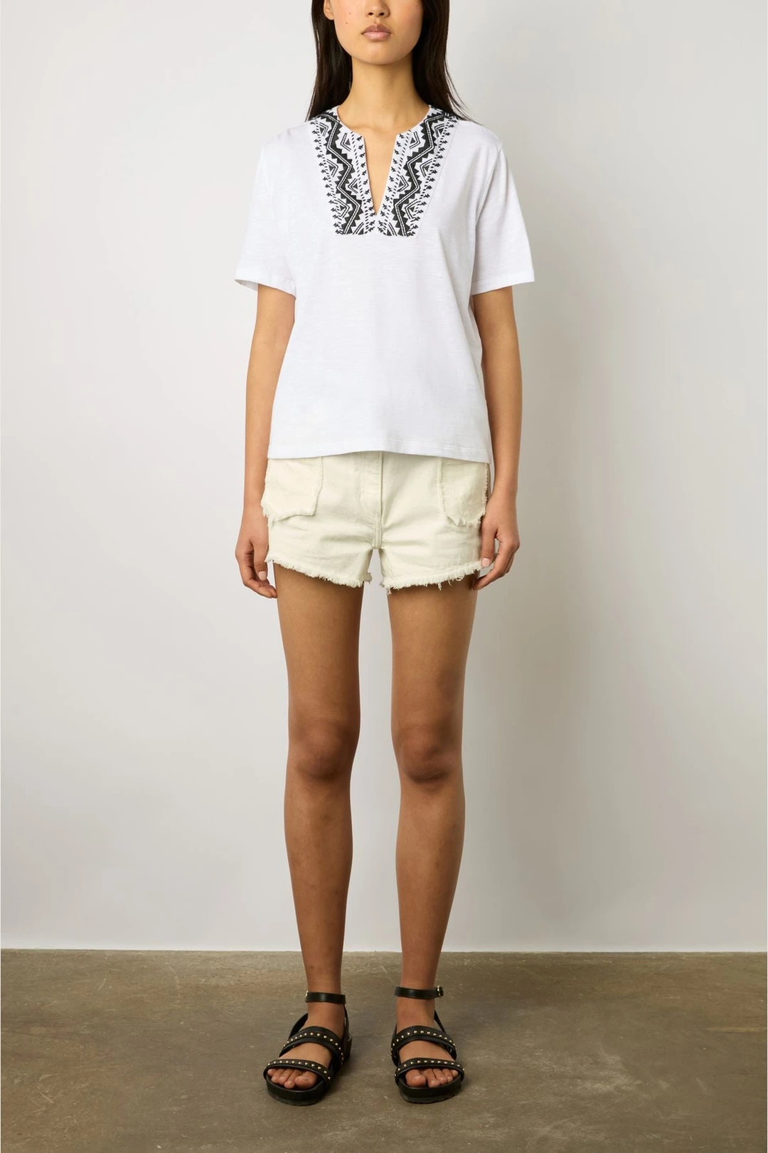 T-shirt au col brodé - MAYSAM - Ecru - 4