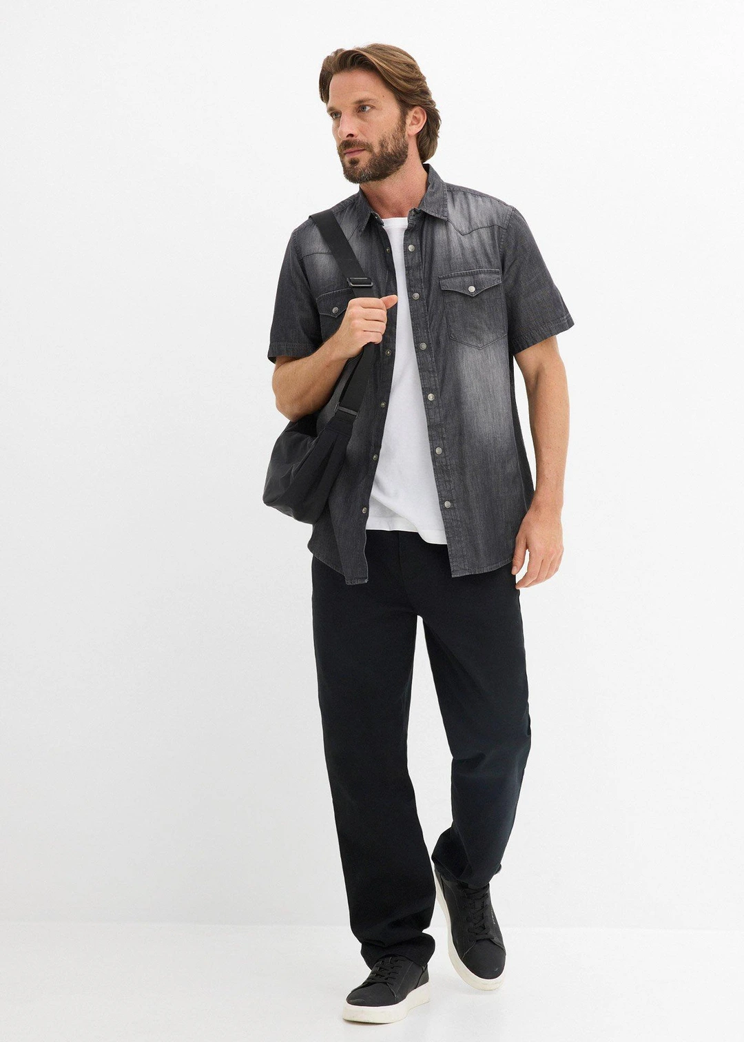 Chemise manches courtes slim en jean, 100% coton - 2