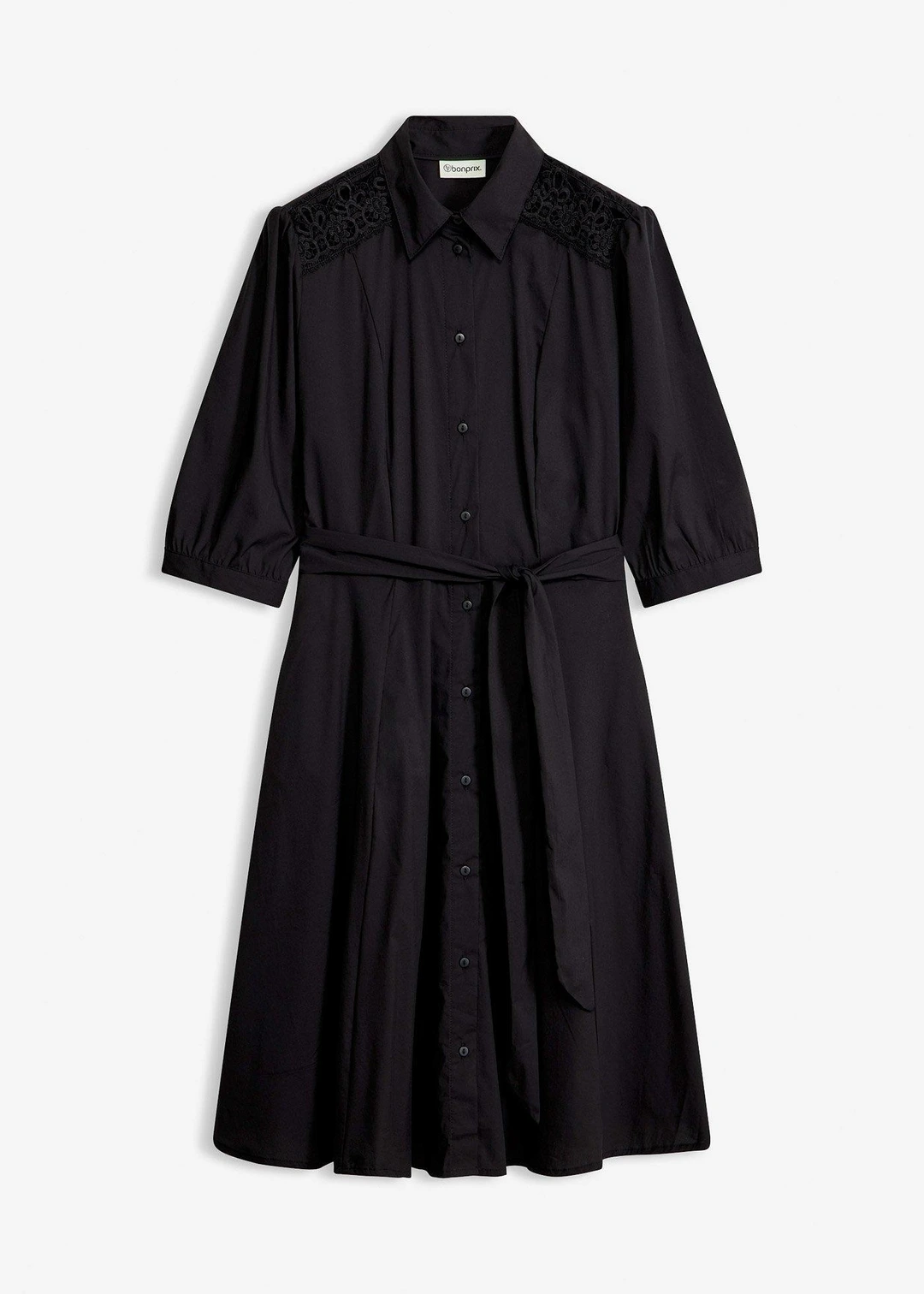 Robe-chemise avec dentelle et lien à nouer