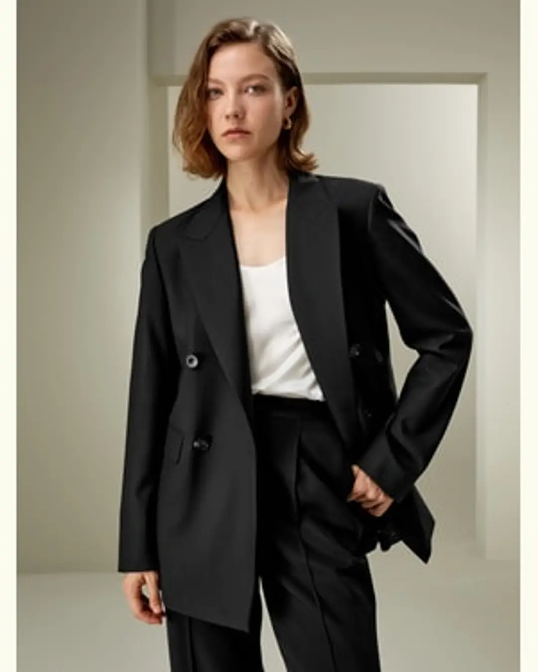 LILYSILK Blazer En Laine Femme Épaules Légèrement Larges Mélange De Soie Et De Laine Facile À Assortir Suie 46