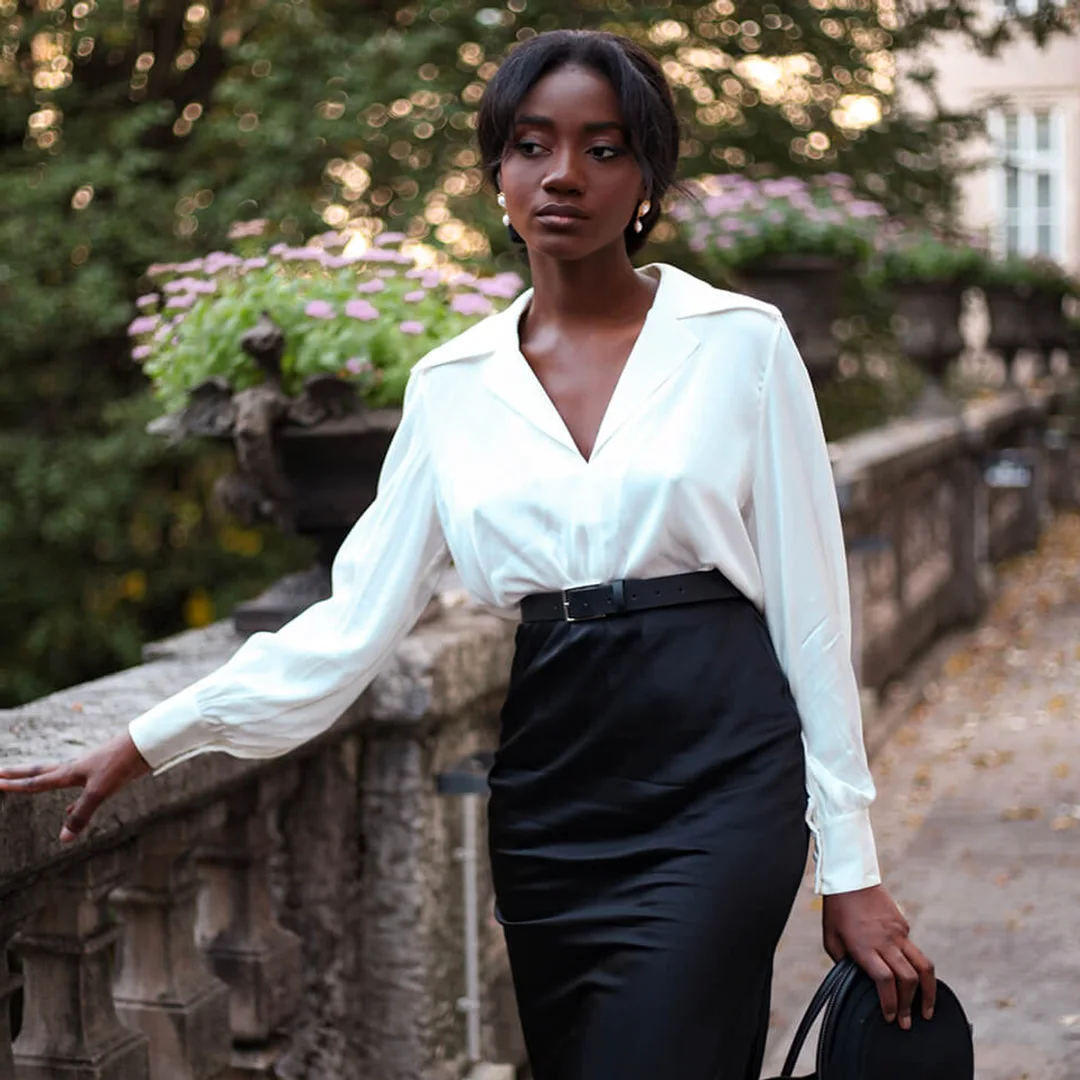 LILYSILK Blouse Soie Femme Col V Profond Bonne Extensibilité Chemisier Pull-Over Chemises Bleu Clair L