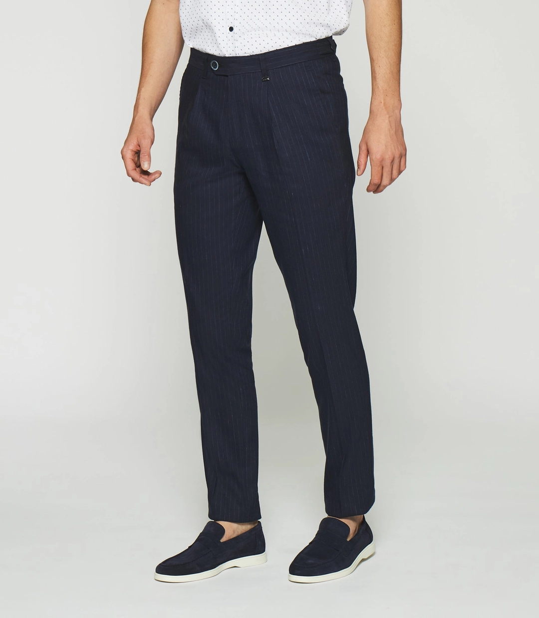 IZAC - Pantalon chino à rayures en lin bleu marine PLAISANCE