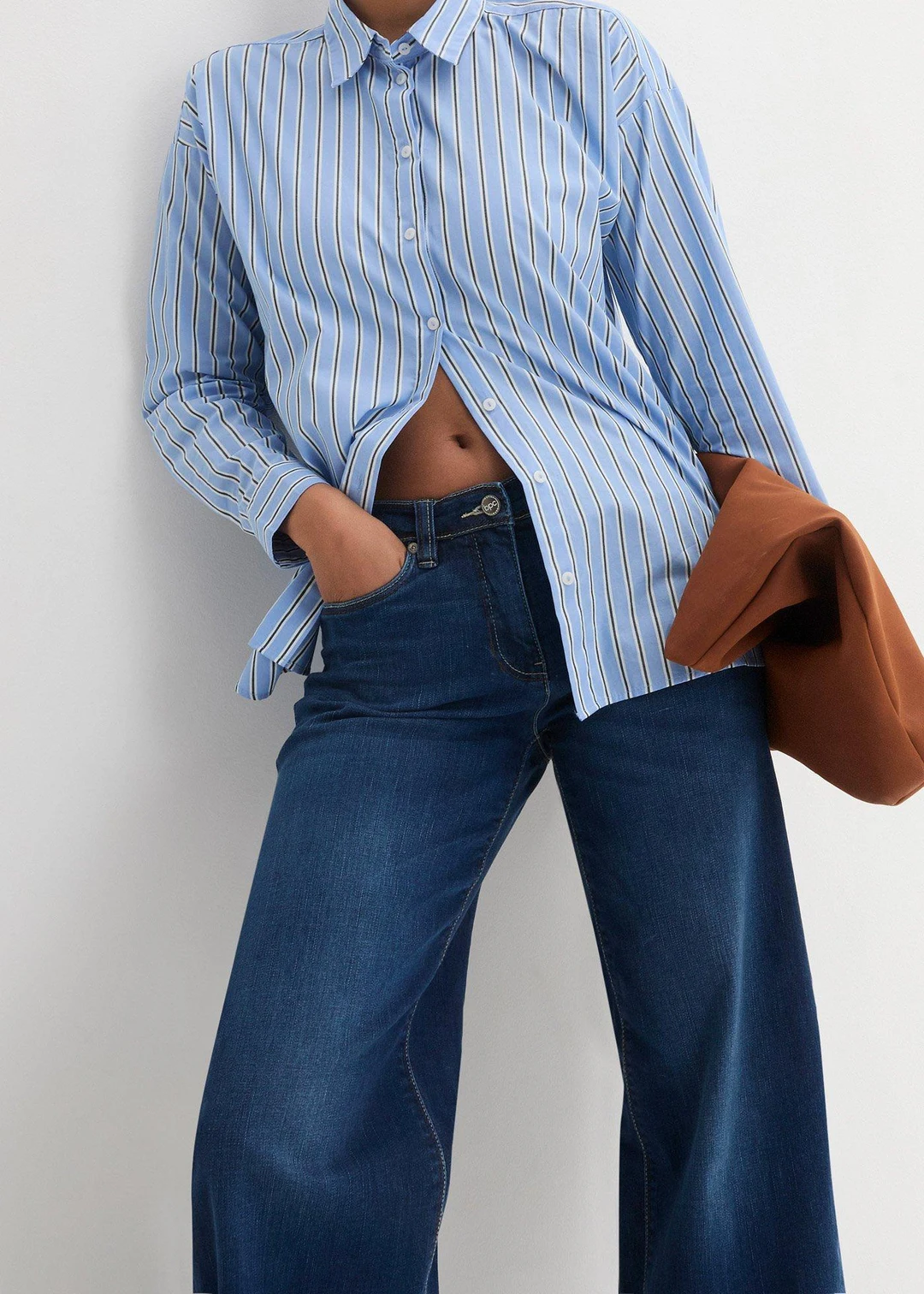 Jean large à taille mi-haute élastiquée