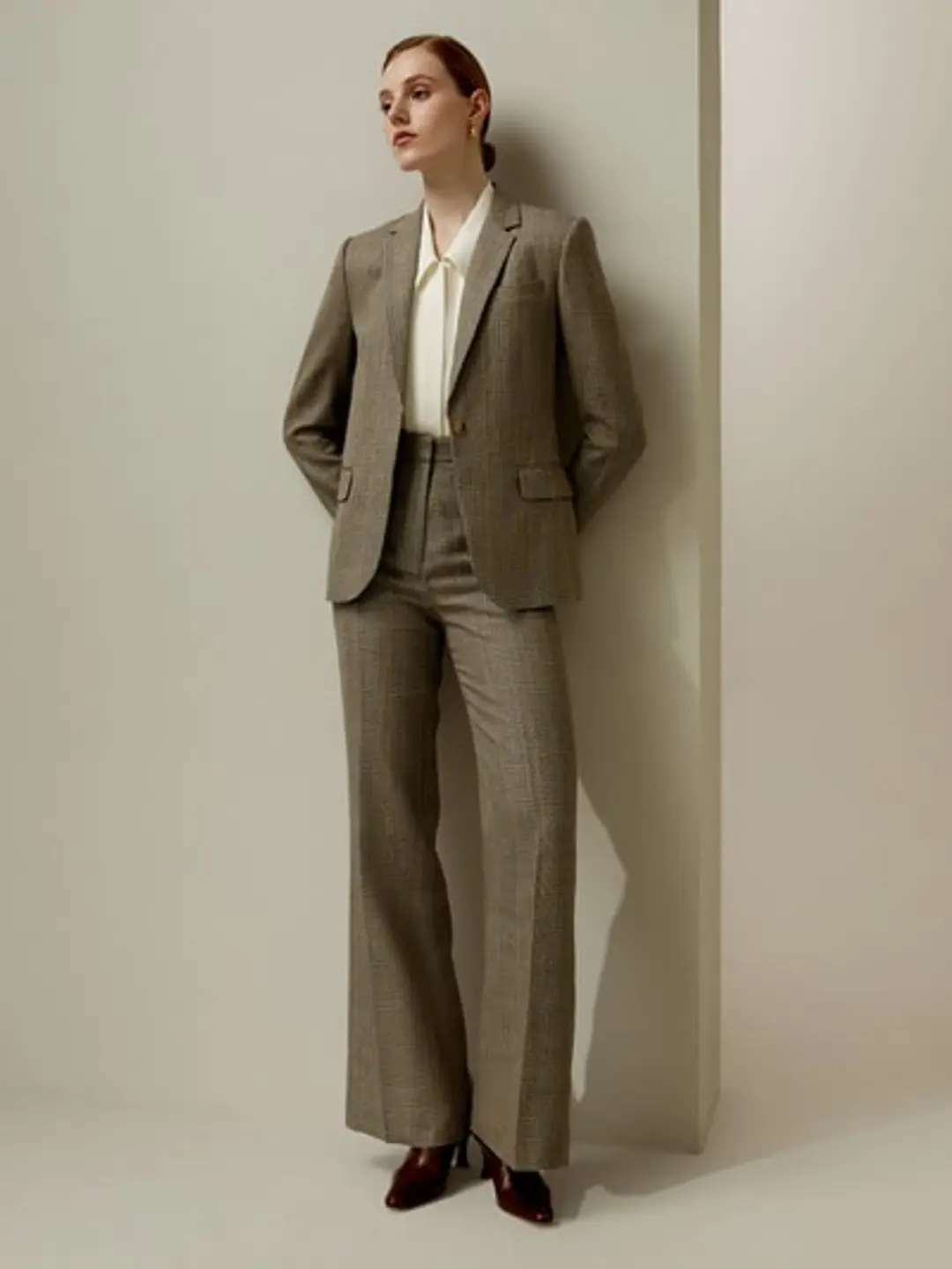 LILYSILK Veste Soie Femme Brun Cendré Col À Revers, Ajusté À La Taille Mélange Soie-Laine Une Touche D'Élégance Dans Votre Vie 46