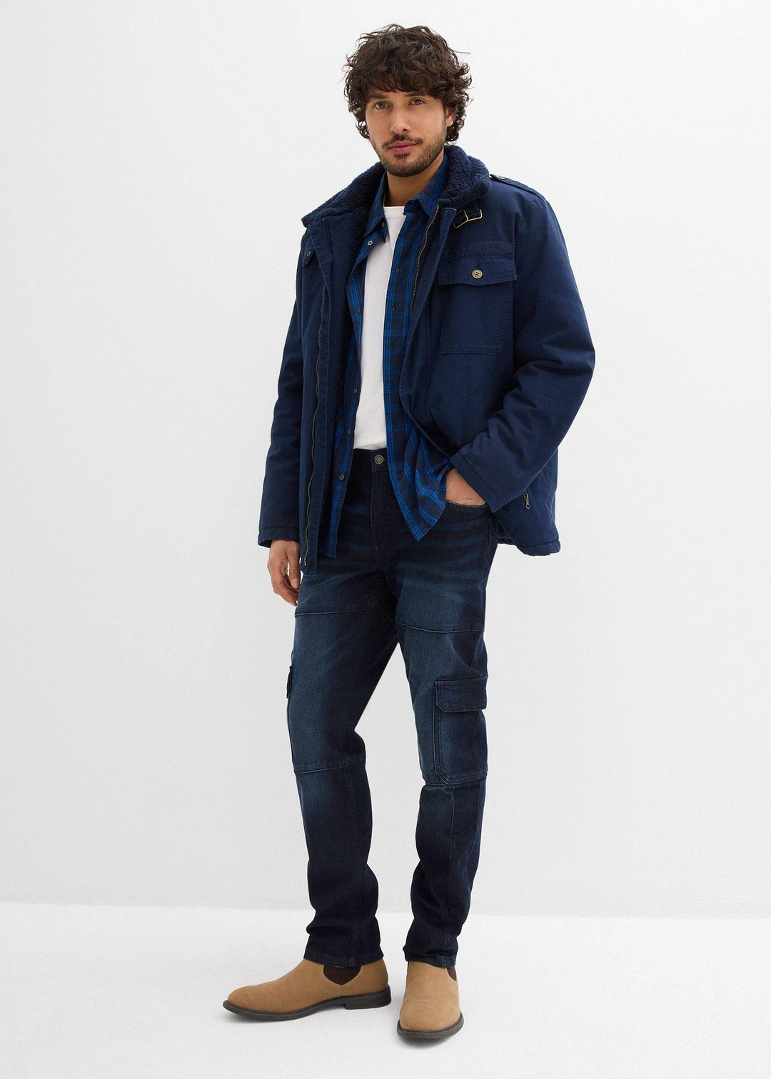 Jean slim extensible poches cargo, droit
