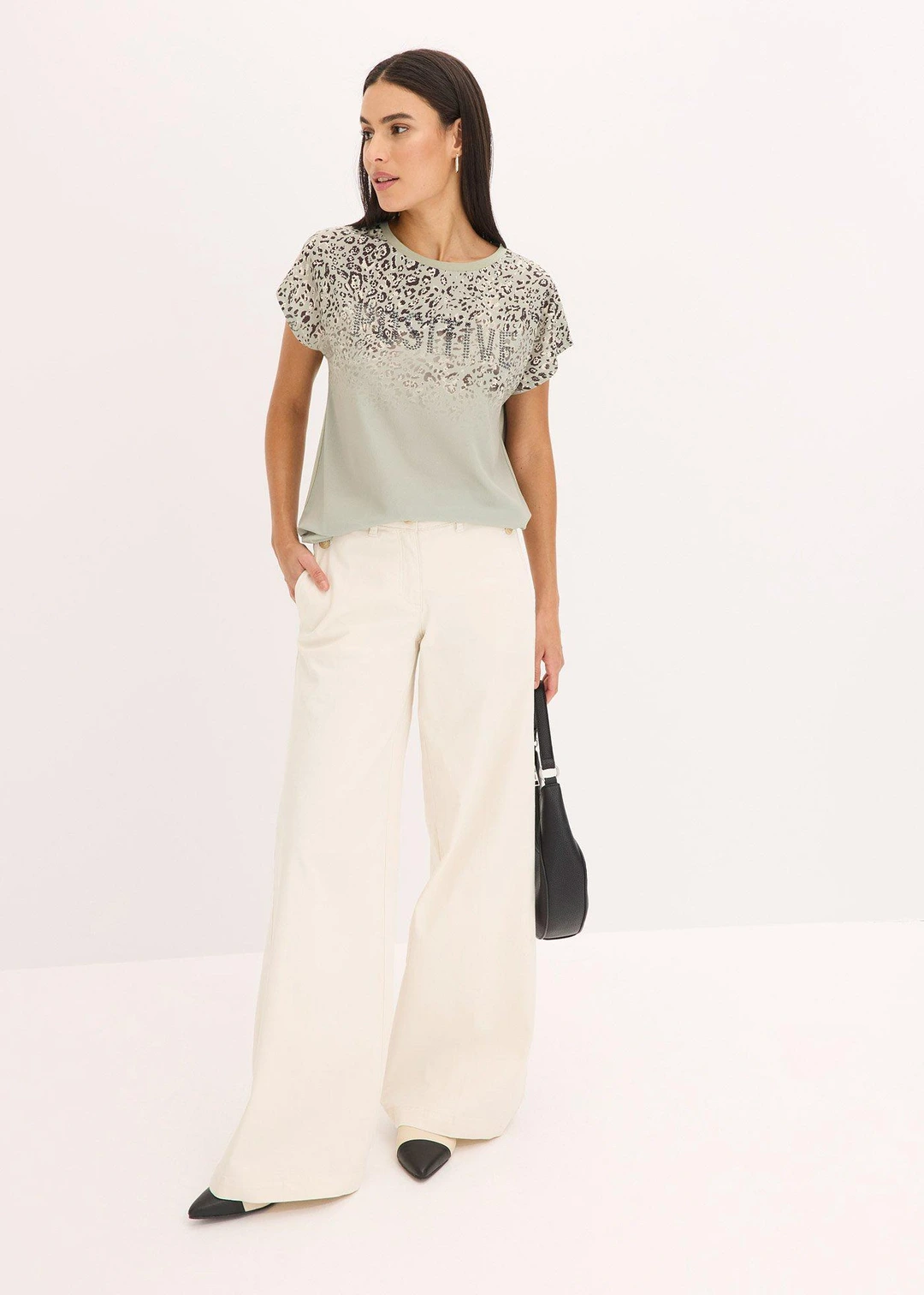 T-shirt à empiècement tissé et strass - 2