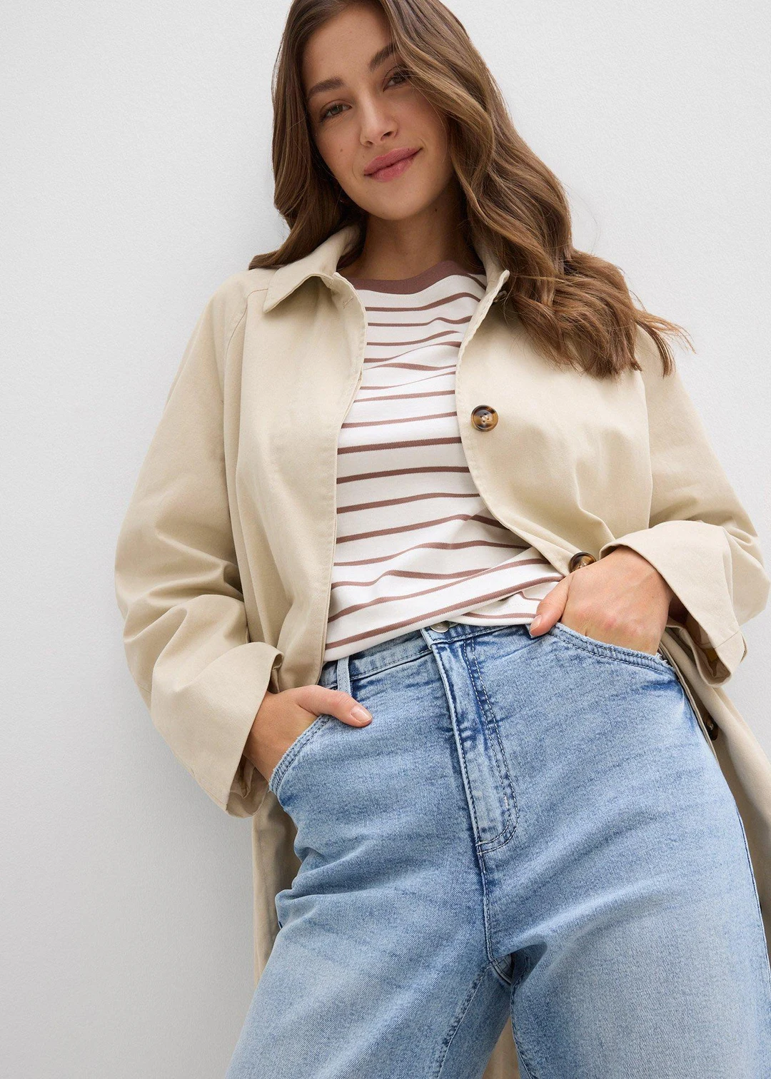 Jean mom taille haute, peu extensible, cropped