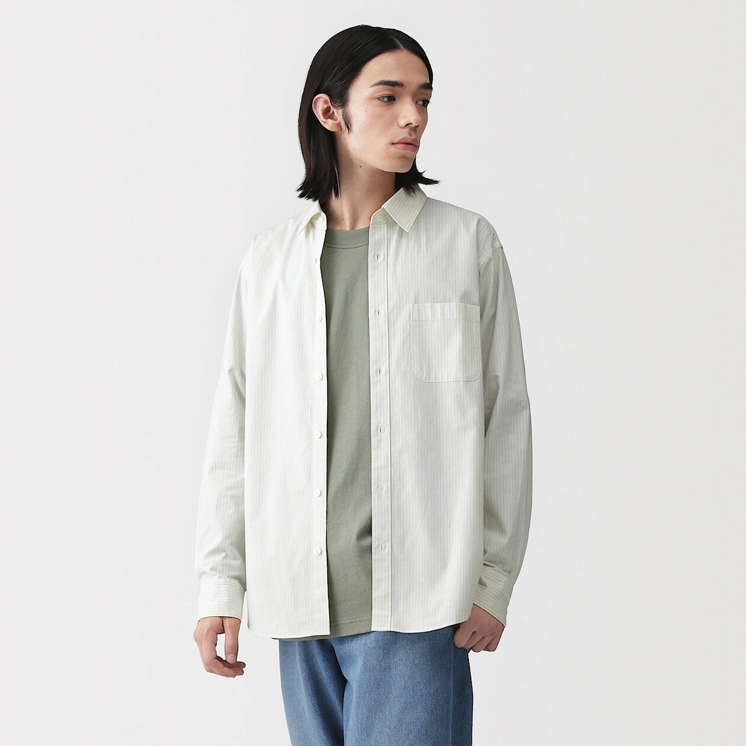 Chemise à manches longues en coton lavé homme