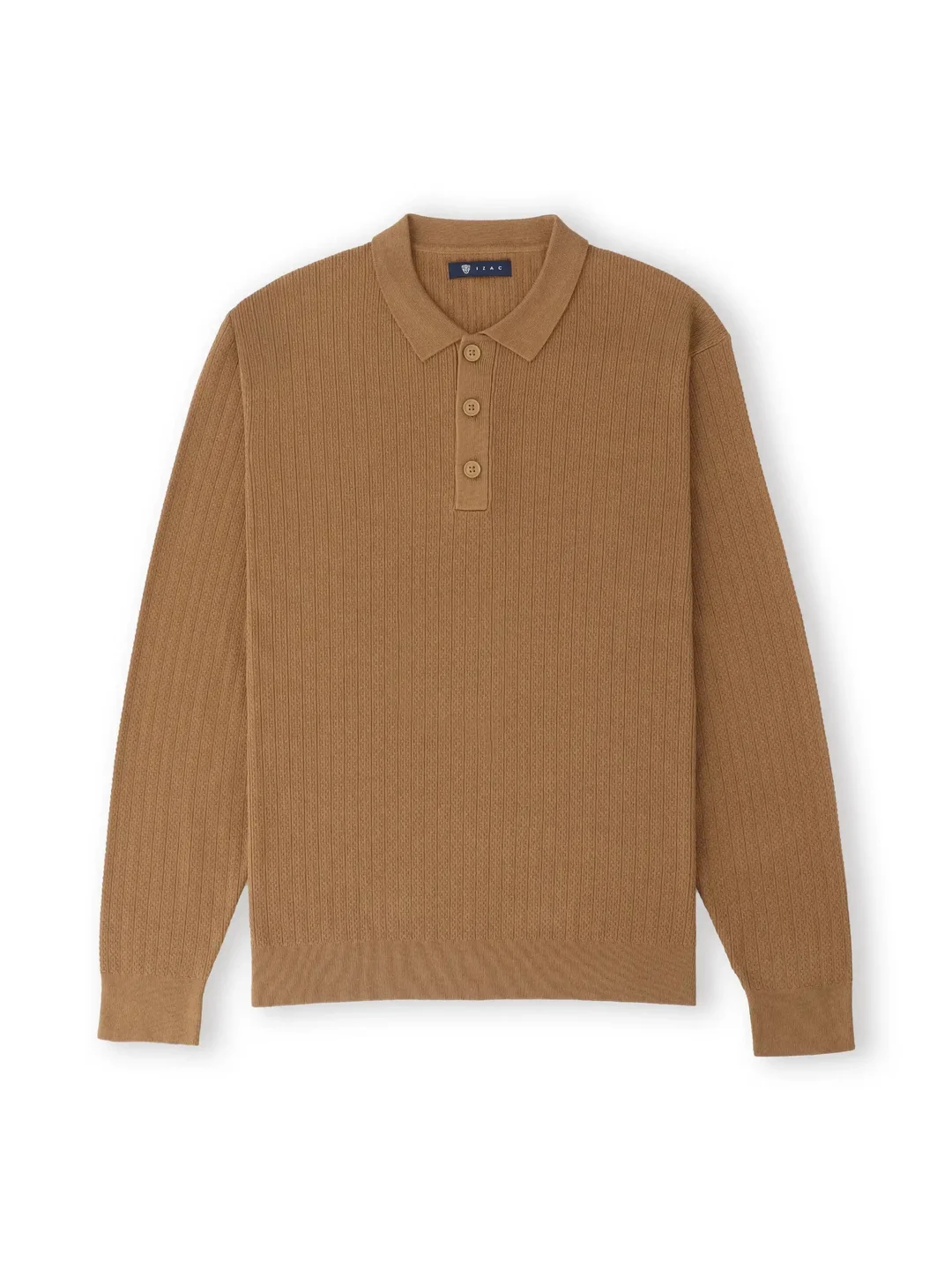 IZAC - Pull col polo boutonné jeux de points camel