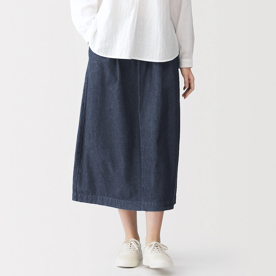 Jupe midi confort en denim délavé pour femme