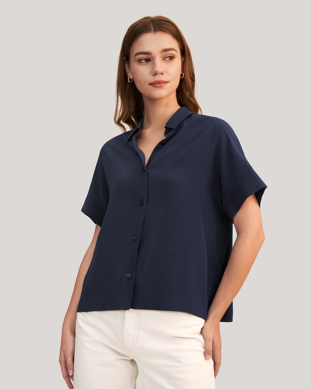 LILYSILK Tee Shirt 100 Soie Femme Manches Courtes, Bouton Classique 100% Soie De Mûrier Léger Et Résistant Aux Rides Chemises