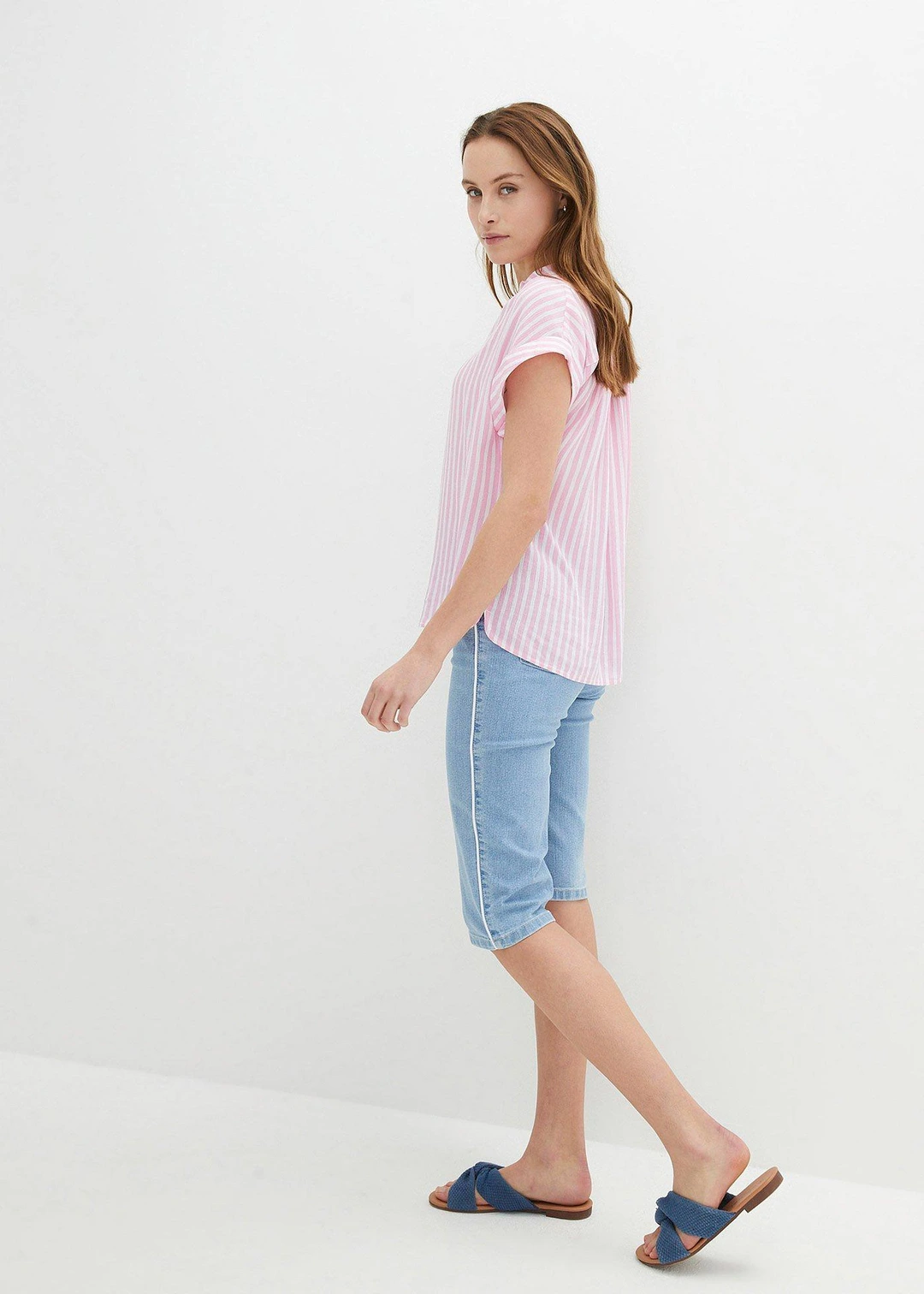 Bermuda slim en jean, taille haute