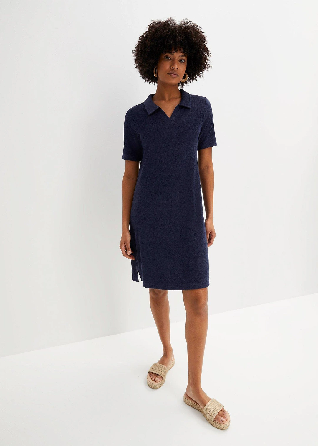Robe longueur genou en tissu éponge avec col polo - 2