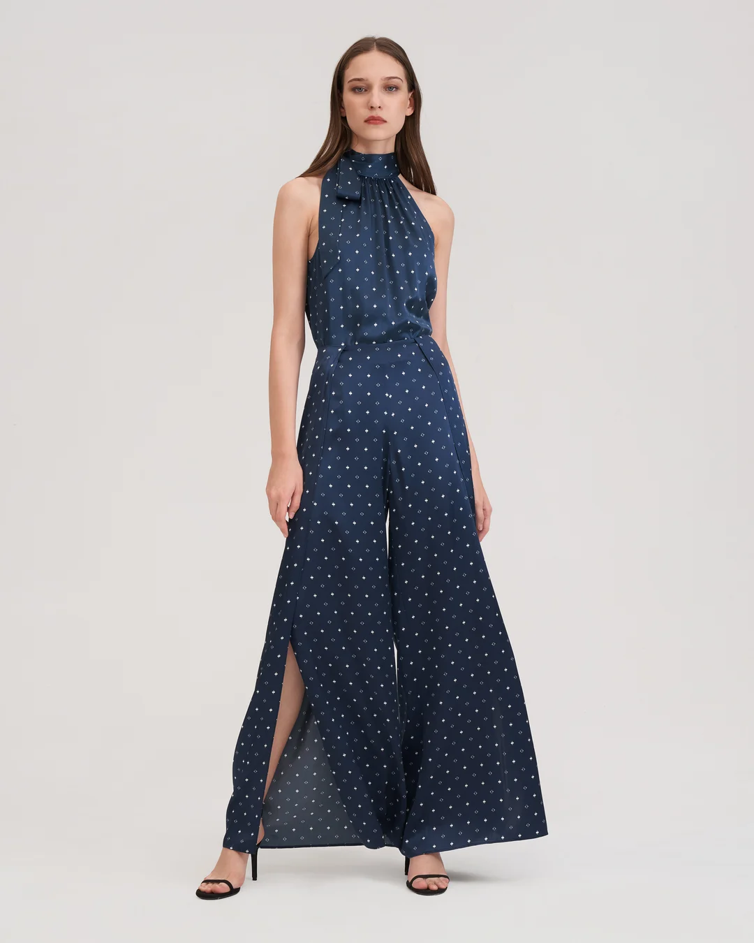LILYSILK Pantalon En Soie Imprimée Ginkgo FR Diamants blancs en bleu 30-32