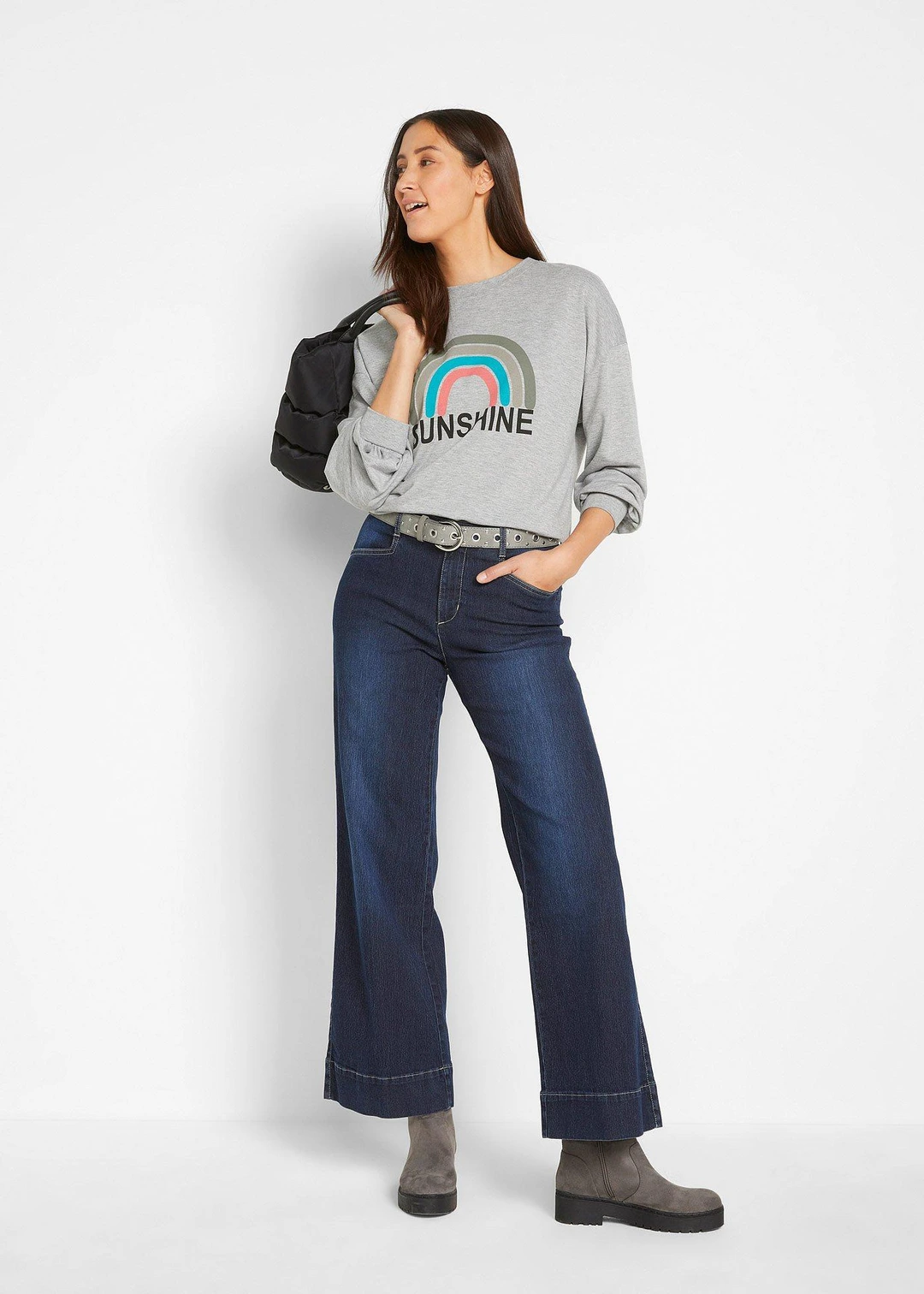 Jean large taille mi-haute, extensible - 2
