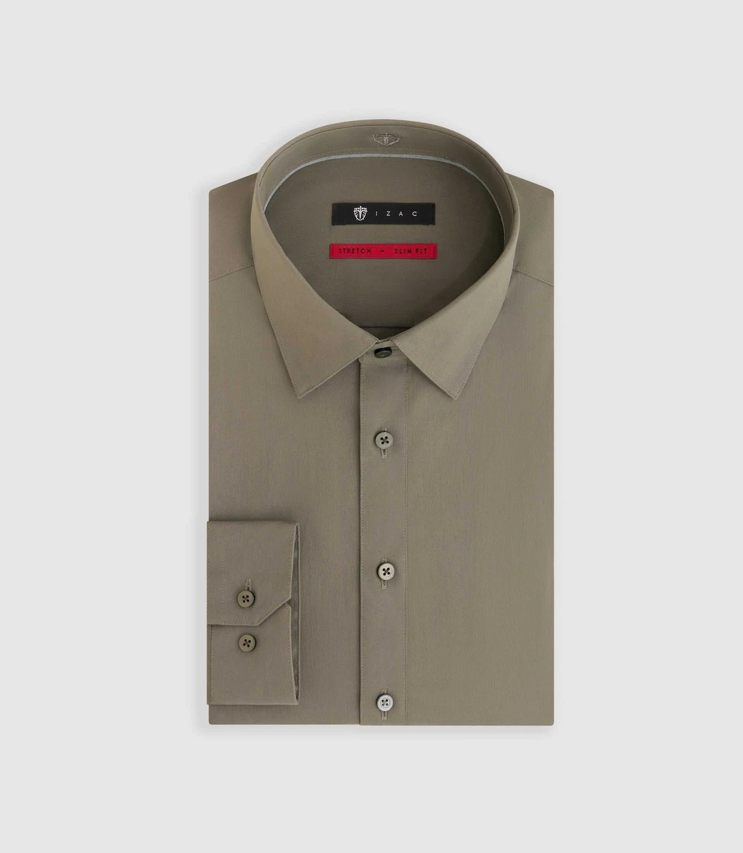 IZAC - Chemise en popeline stretch kaki clair MALTE2