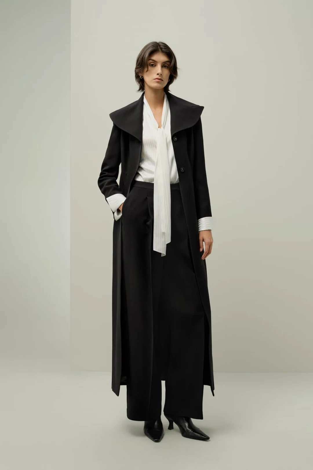LILYSILK Manteau d'Hiver Femme en Soie et Laine Élégant Col Pétale de Lys Noir 38