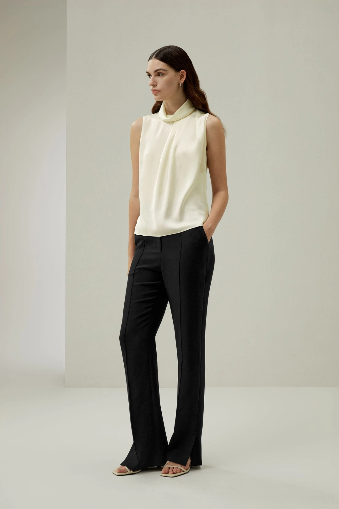 LILYSILK Haut En Soie Femme Trois Plis Sur L'Épaule Droite Soie De Haute Qualité Facile À Assortir Élégance Sans Effort Noir S