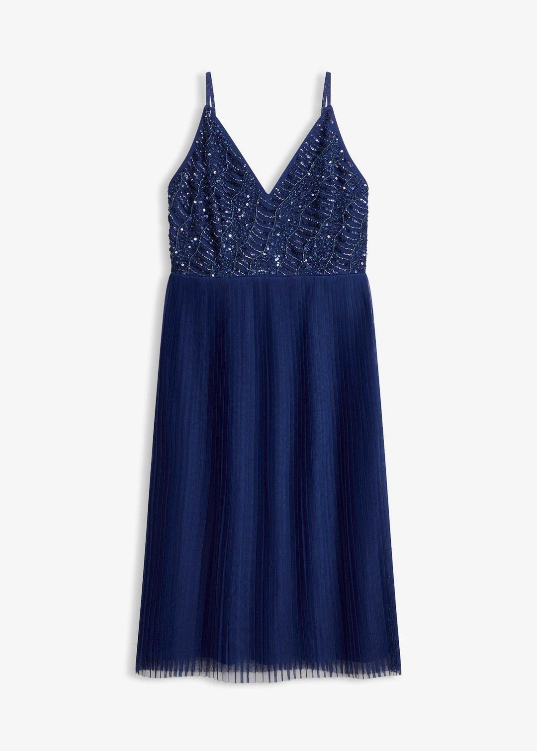 Robe midi à jupe plissée et sequins brodés