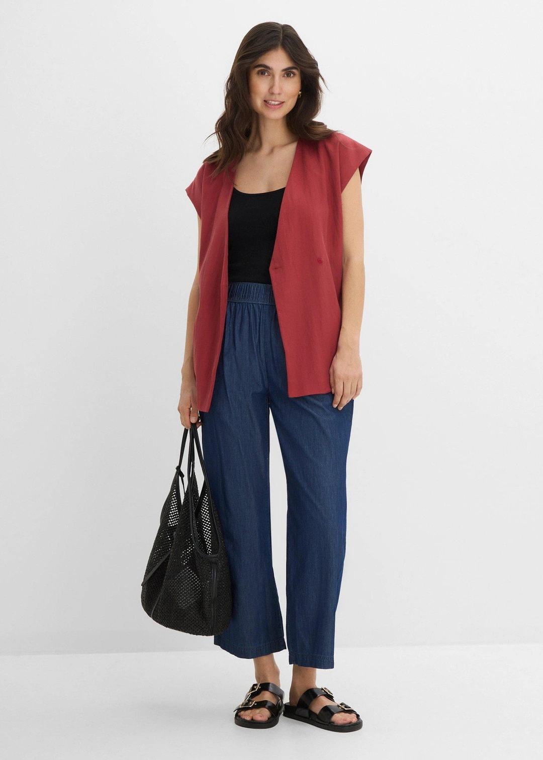 Jean large, taille haute, cropped