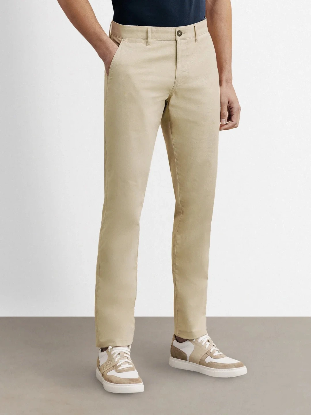 IZAC - Pantalon coton stretch beige fonce