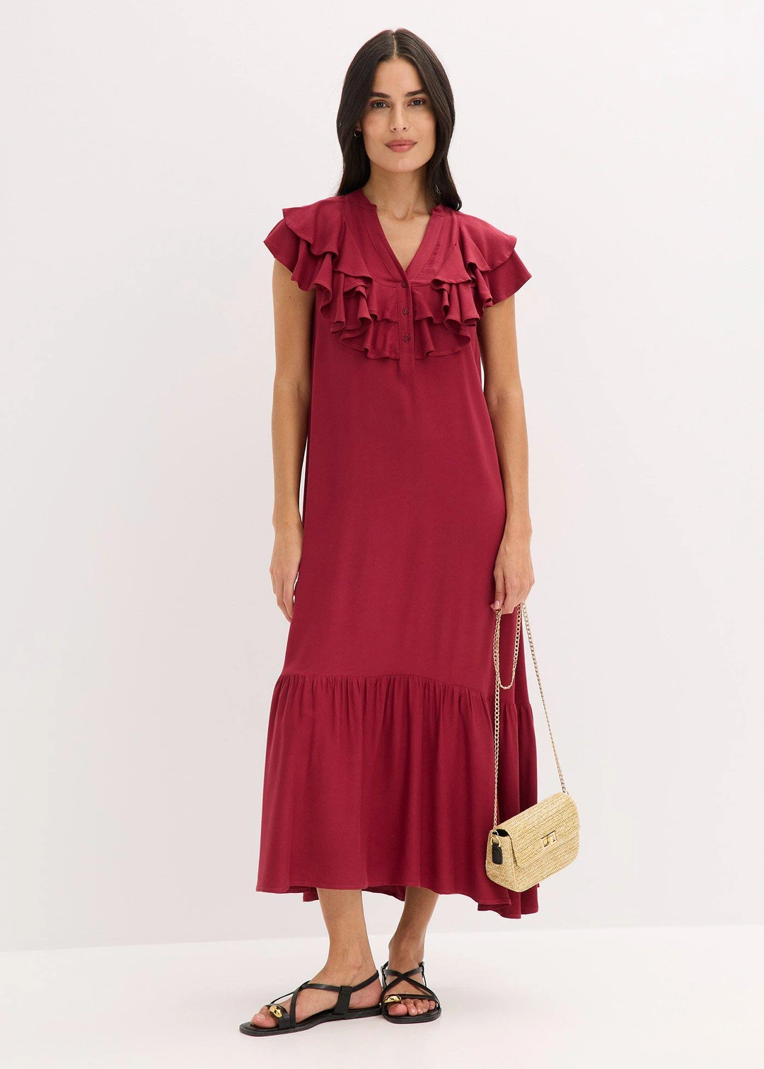 Robe midi avec volants en crêpe texturé - 2