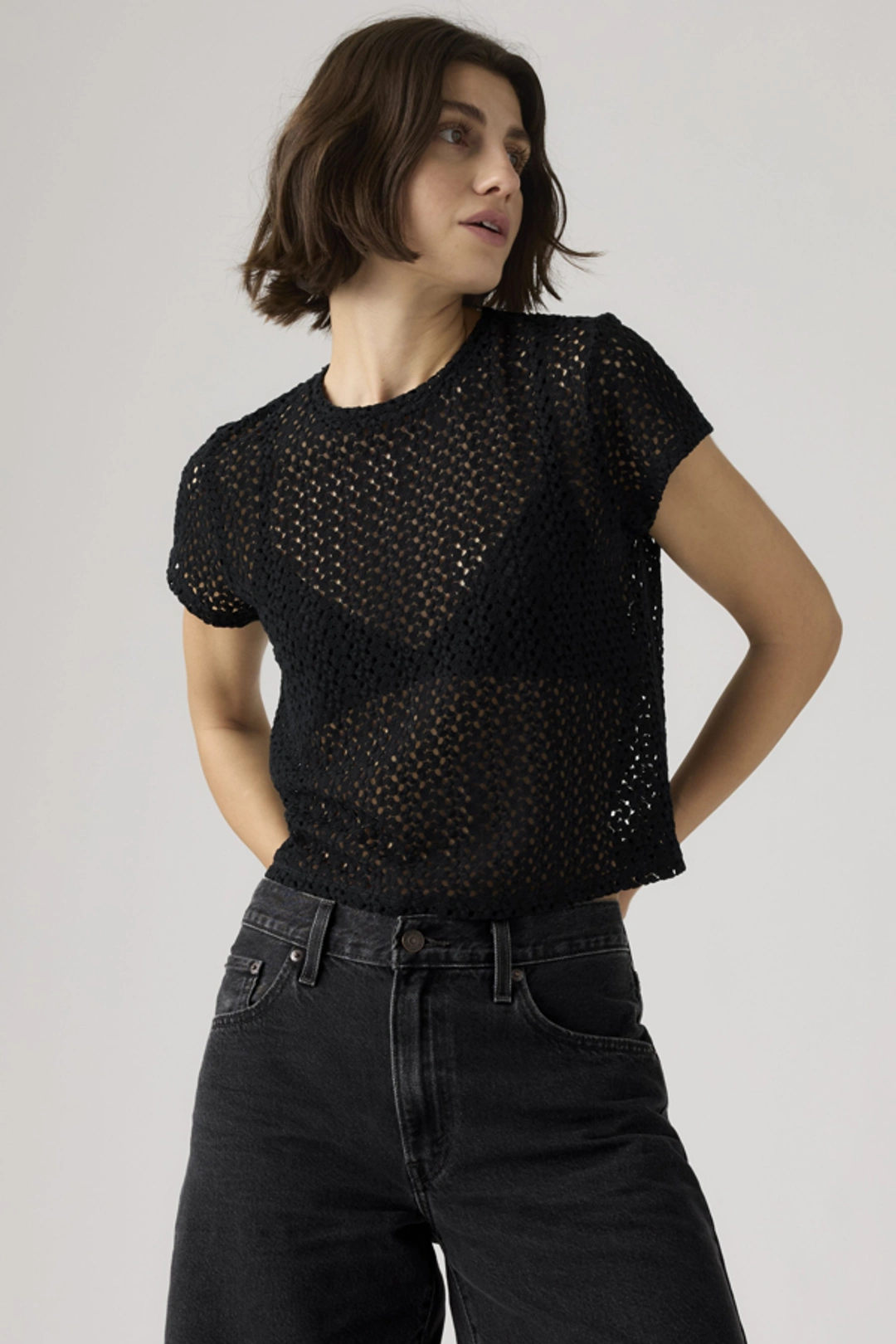 Levi's T Shirt Dentelle Florale Fiona - Femme - Noir / Anthracite Night - XS