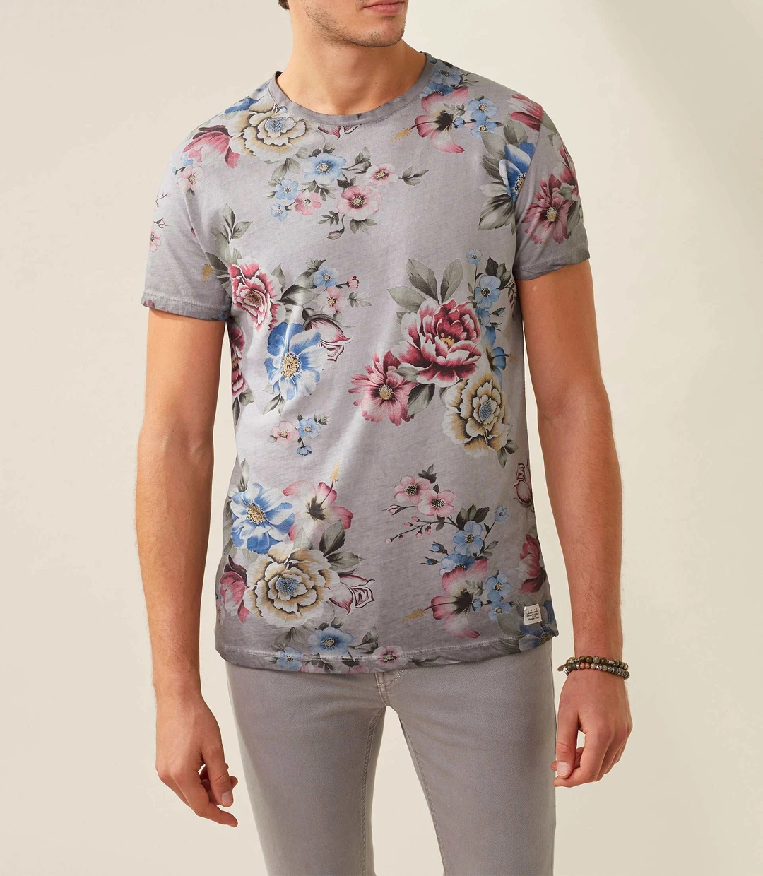 IZAC - T shirt col rond imprime gris-clair ''Xuta''