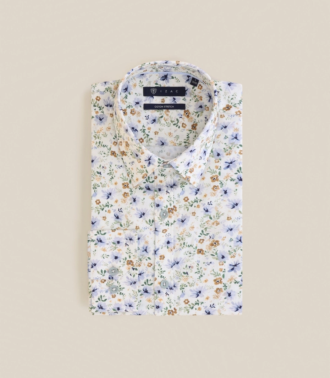 IZAC - Chemise ville imprimée ajustée beige